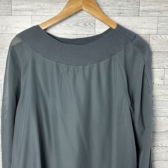 Soft‎ Surroundings Gray Sheer Overlay Knit Trim Long Sleeve Top Size Large - Picture 3 of 13
